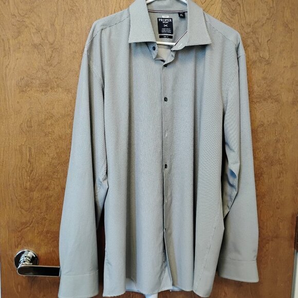 Proper Sport Charcoal Geo Print Four-way Stretch Slim Fit Dress Shirt - Picture 3 of 4